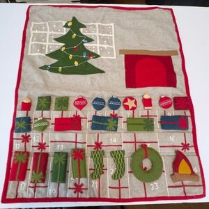 Crate & Barrel Fireplace Scene Advent Calendar Wool Felt Wall Hanging 35x30